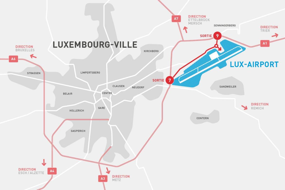 mapa port lotniczy Luksemburg
