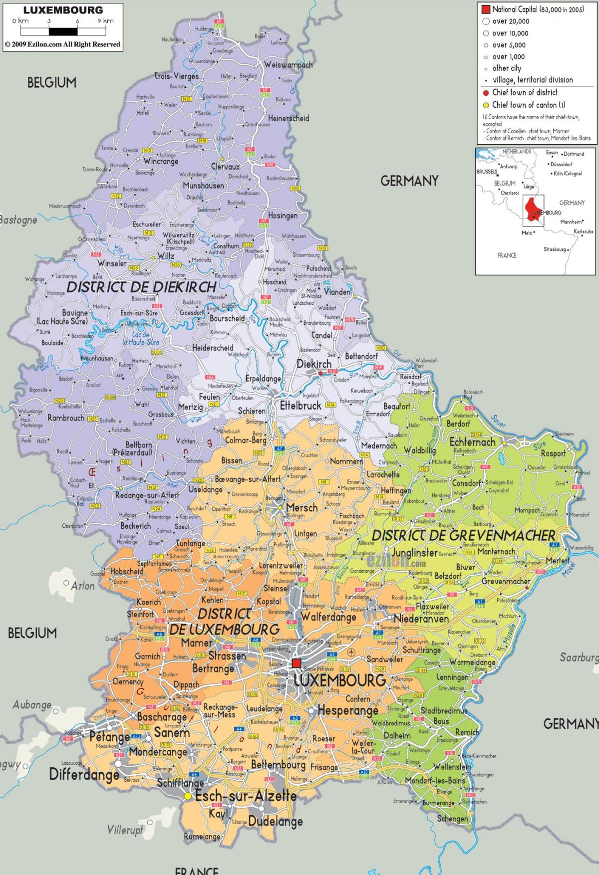 Luksemburg mapa kraju