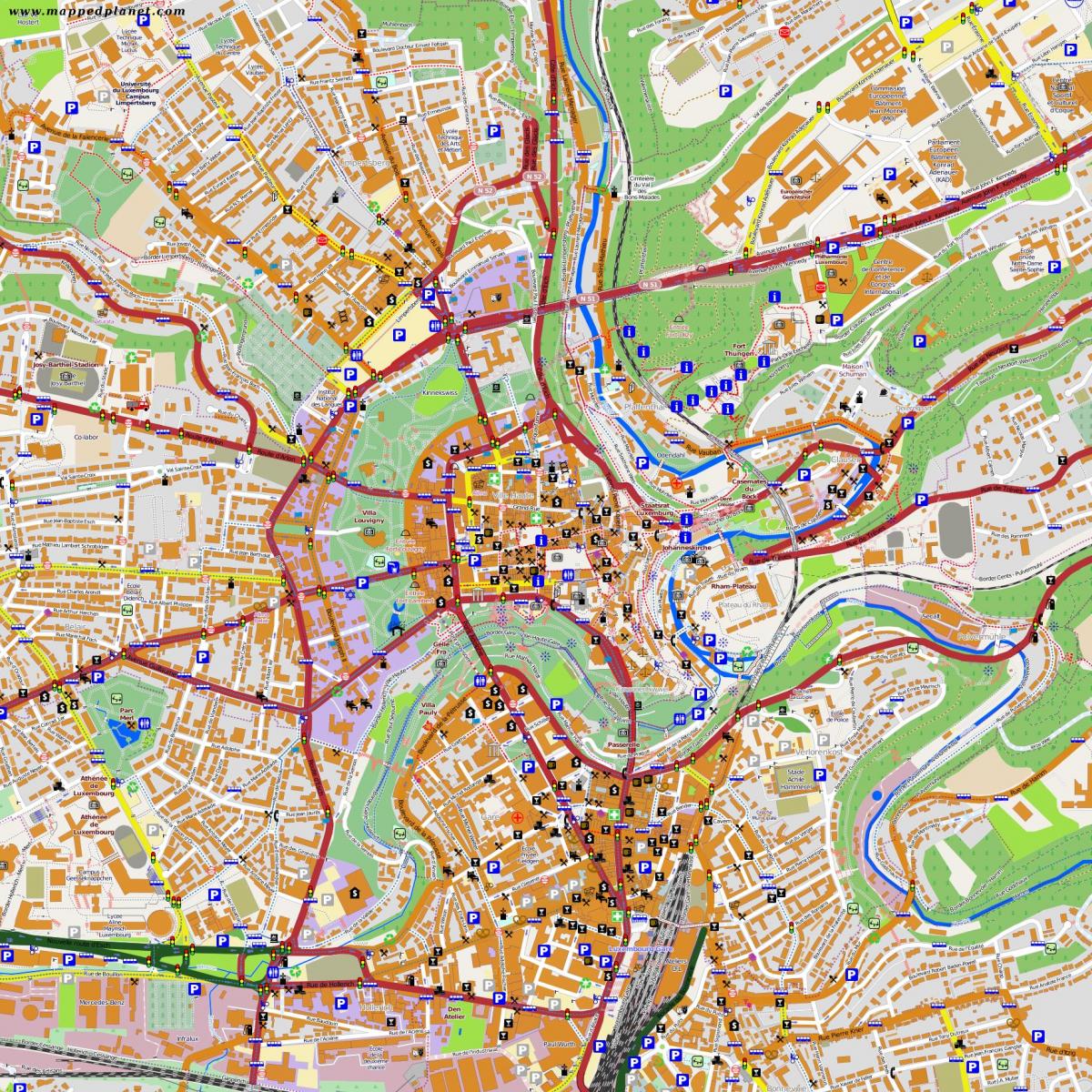 mapa centrum miasta Luksemburg 